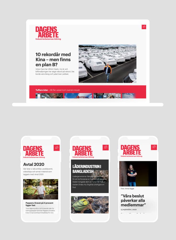 Dagens Arbete webbplats desktop och mobil
