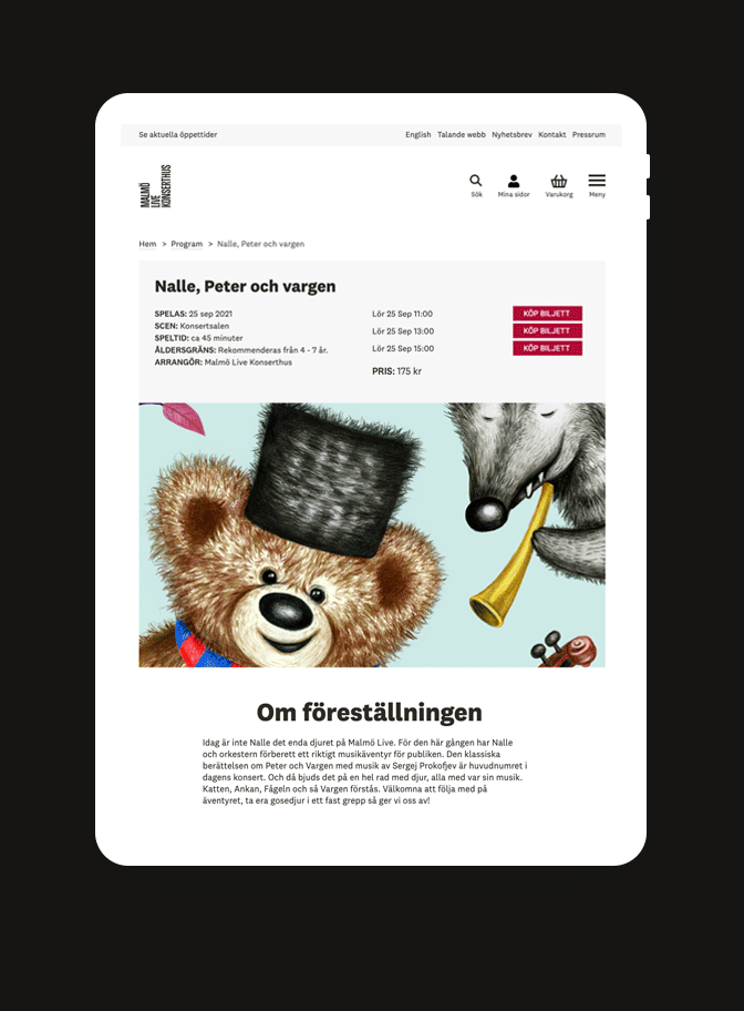 Malmö Lives webbplats på Ipad