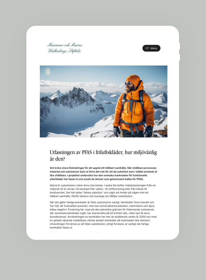 Bilder på Marianne och Marcus Wallenbergs Stiftelses webbplats i en iPad